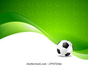 Green wavy soccer texture background with ball. Vector design