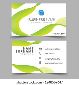 Green wavy wave creative business card and name card, horizontal simple clean template vector design, layout in rectangle size. Flat Design Vector Illustration. Stationery Design.