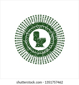 Green WC toilet icon inside rubber texture