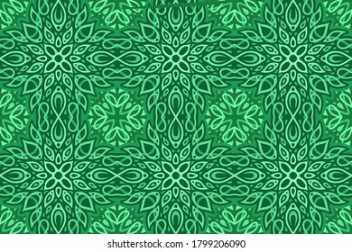 Green web background with beautiful abstract seamless pattern with leaves
