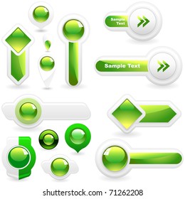 Green web button set. Online bubble icon for menu. Abstract gel sphere.