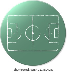 green web button with uneven hand drawn football field plan, top view. esp 10 vector illustration.