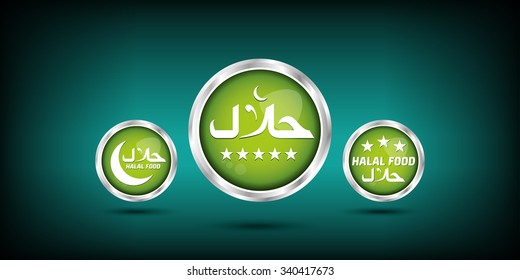 green web buttons. halal label.