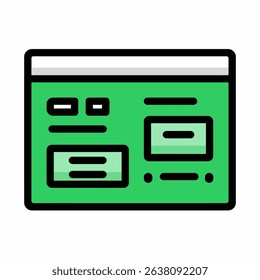 Green web design displays content online simply