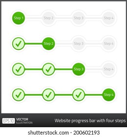 Green website progress bar with four steps in vector format