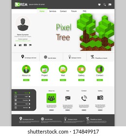 Green website Template, with 3d pixel art tree,