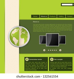 Green website template design with green globe