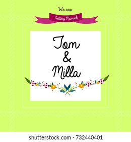 Green wedding card. Vector illustration