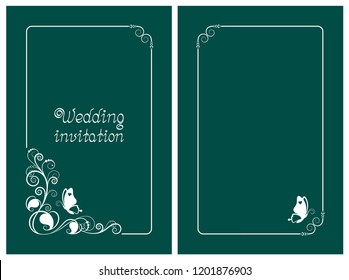 Green wedding invitation, rsvp invite, thank you and save the date cards with floral design and butterfly. Vertical card template for foil print