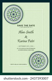 green wedding invitations mandala style
