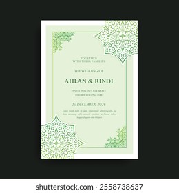 green wedding invitations mandala style