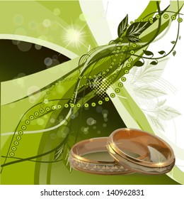 Green wedding rings with abstraction