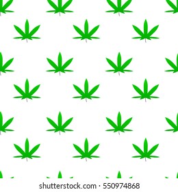 Green weed cannabis leaf pattern. Drugs or medical marijuana, cannabis plant seamless background. Vector illustration