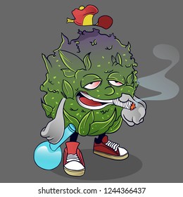 green weed leaf monster with bong