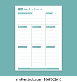 Green weekly planner schedule template monday to saturday with notes and week goals list simple table style