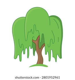 Green weeping willow tree vector illustration. Flat isolated willow icon on white background.