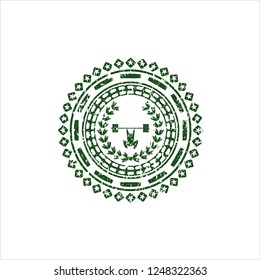 Green weightlifting inside of crown icon inside rubber grunge texture seal