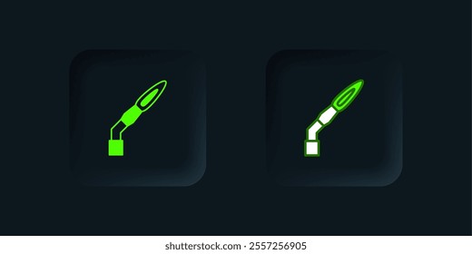 Green Welding torch icon isolated on black background. Black square button. Vector