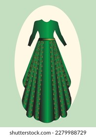 GREEN WESTERN BRIDE FROCK WITH GOLDEN DETAILING GREEN BELT FROCK FOR BRIDE