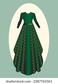 GREEN WESTERN BRIDE FROCK WITH GOLDEN DETAILING GREEN BELT FROCK FOR BRIDE
