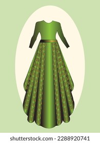 GREEN WESTERN BRIDE FROCK WITH GOLDEN DETAILING GREEN BELT FROCK FOR BRIDE
