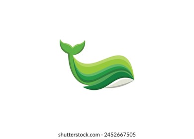 Green Whale Leaf Logo – Abstract Eco Marine Concept
