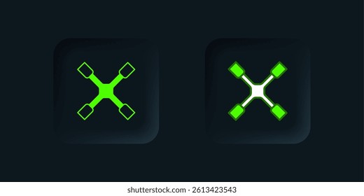 Green Wheel wrench icon isolated on black background. Wheel brace. Black square button. Vector
