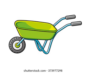 Green wheelbarrow.
