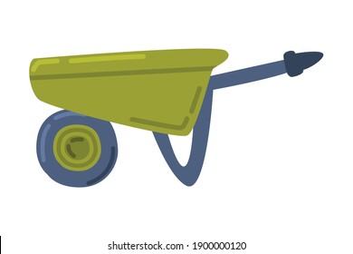 Green Wheelbarrow, Gardening and Agricultural Equipment Cartoon Style Vector Illustration svg