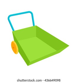 Green wheelbarrow icon in cartoon style svg