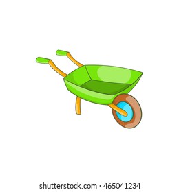 Green wheelbarrow icon in cartoon style on a white background svg