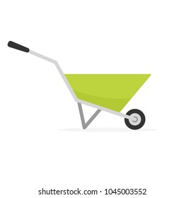 Green wheelbarrow icon. Gardening clipart isolated on white background