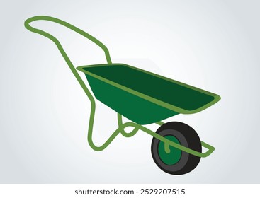 green Wheelbarrow illustration in isolated background. Agriculture and building tools. good for illustration for books. creative idea for advertisments. garden equipments