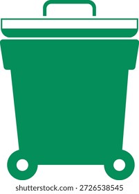 Icono verde del cubo de la rueda, Ilustración vectorial plana que representa la eliminación de residuos ecológica, el reciclaje orgánico y los servicios profesionales de saneamiento.