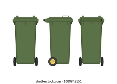 Green wheelie bin vector illustration isolated on white background