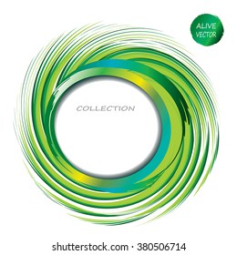 Green Whirlpool abstract circle vector frame. Green spirals - nature power style design element. Sunburst radial shape. Fashion contemporary biotechnology, science concept. Best for company branding.