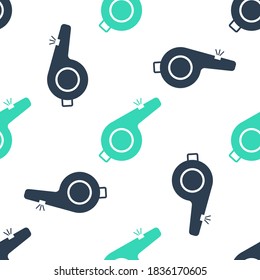 Green Whistle icon isolated seamless pattern on white background. Referee symbol. Fitness and sport sign. Vector.