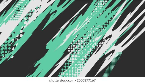 a green and white abstract background with a black and white design