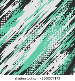 a green and white abstract background with a black and white design