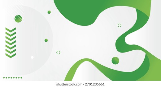 Green and white abstract background with fluid curved shapes n geometric circle elements. Modern fresh design suitable for eco themes, nature concepts, organic products, n clean digital presentations.