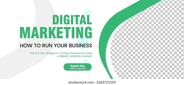Green and White abstract banner with modern digital Marketing banner template design. Dark blue and yellow curved pattern banner objects design