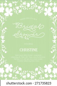 Green and White Abstract Clover Flower Bridal Shower Invite - Vector