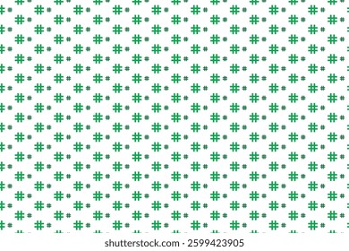 green and white abstract geometric pattern with small repetitive symbols