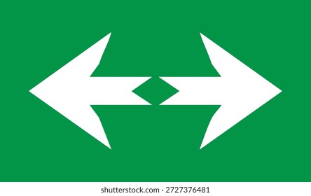 Forma geométrica abstrata verde e branco com setas apontando para a esquerda e para a direita