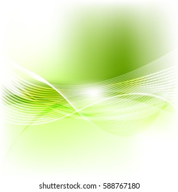 Green and white abstract smooth blurred waves background. Vector design