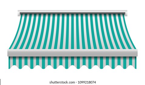 Green white awning mockup. Realistic illustration of green white awning vector mockup for web design isolated on white background