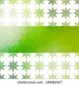 Green and white background with bright stripe and ornament with stars. Eps10
