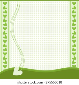 Green and white background with hearts and squares