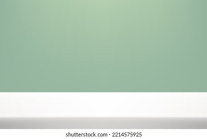 Green White background. Minimal 3d shelf. Room in the 3d. Vector illustration.