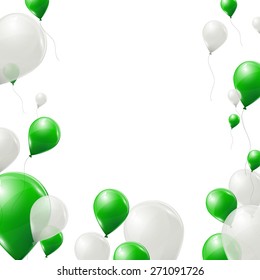 Green And White Balloons On White Background